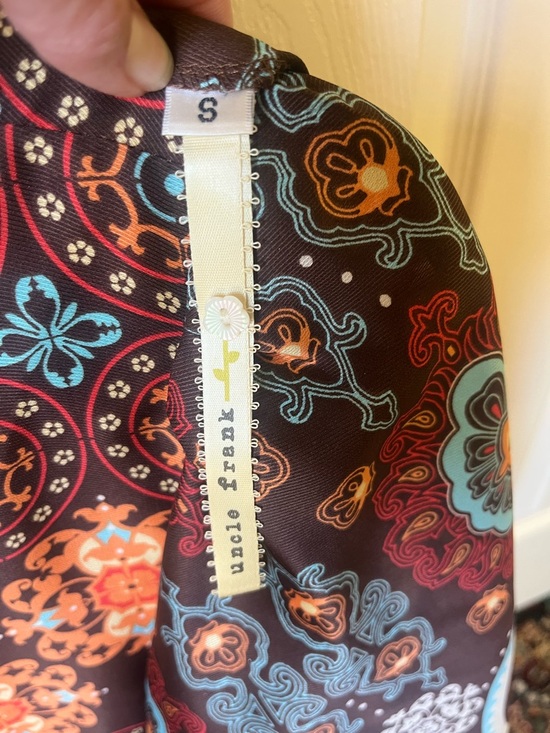 Uncle Frank Brown Mini Dress with Orange and Turquoise Medallions - Picture 3 of 3